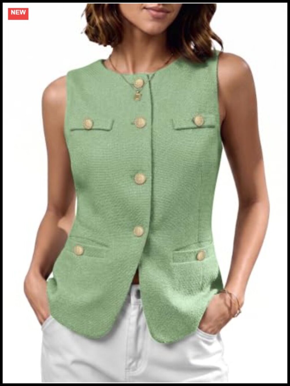 Tweed Vest Sleeveless Button Front Waistcoat Business Casual Layer